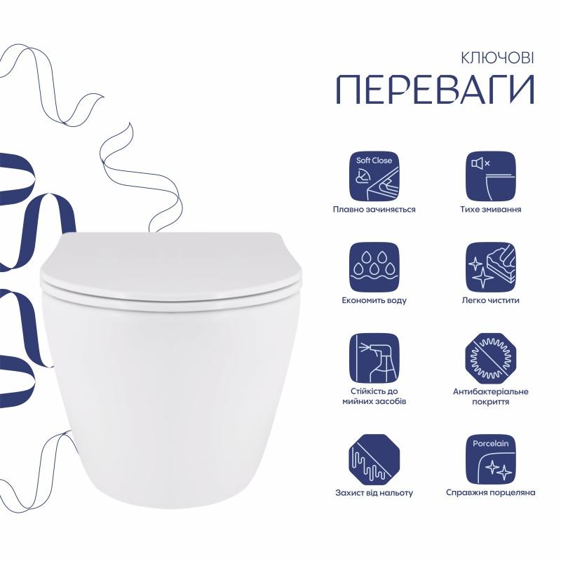 Унітаз підвісний Qtap Robin New безободковий із сидінням Soft-close (QT13332381ASW)