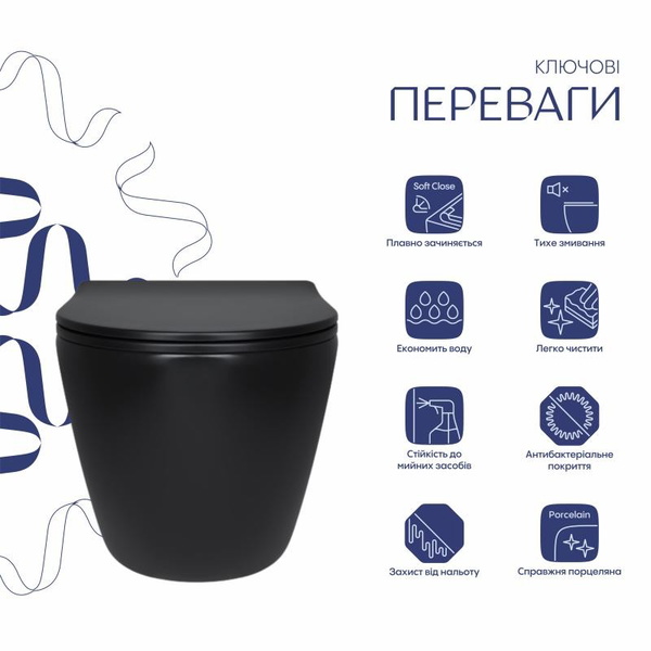Унітаз підвісний Qtap Robin New Ultra Quiet із сидінням із сидінням Soft-Close MATT BLACK (QT13332381АSMB)