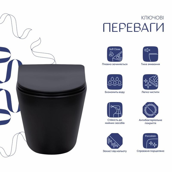 Унітаз підвісний Qtap Scorpio Ultra Quiet із сидінням із сидінням Soft-Close MATT BLACK (QT14332380AMB)
