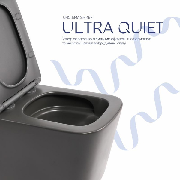 Унітаз підвісний Qtap Tern Ultra Quiet 520 x 345 x 325 мм, Anthracite, із сидінням Slim Duroplast / Soft-close / Quick Release (QTTER26AN48999)