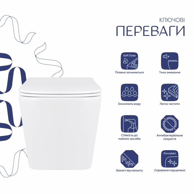 Унітаз підвісний Qtap Tern Ultra Quiet безобідковий з сидінням Soft-close WHITE (QT17332303AW)