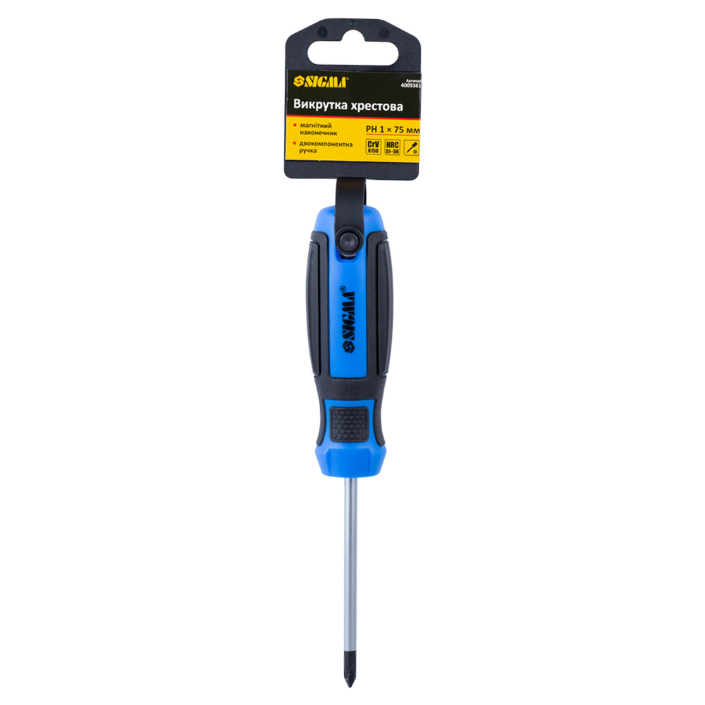 Отвертка крестовая Sigma CrV Mega PH1 х 75 мм