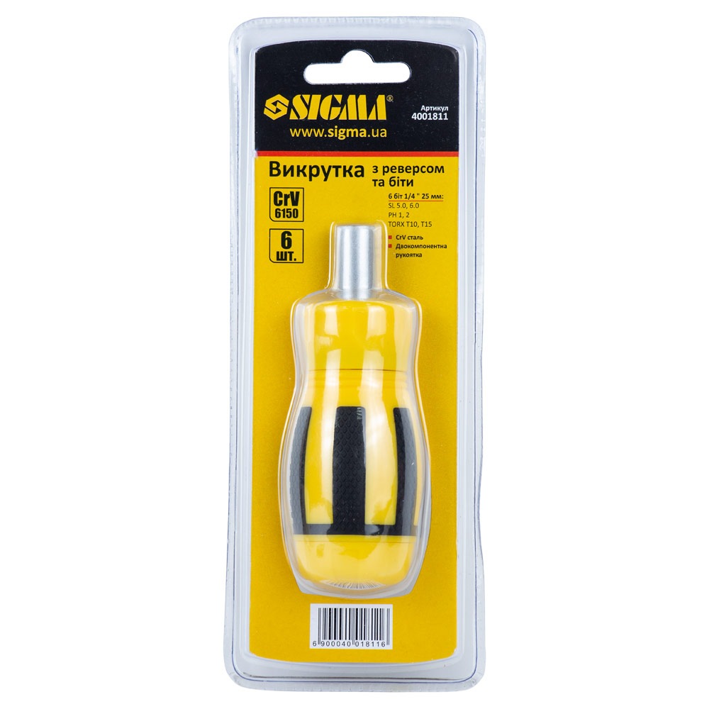 Отвертка Sigma CrV с реверсом Mini + биты 6 шт