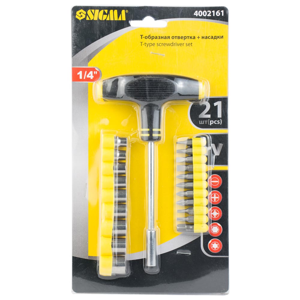 Викрутка Sigma CrV з Т-подібною ручкою і насадками 21 шт