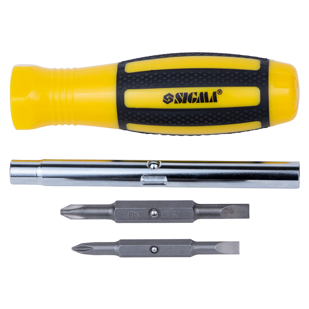 Викрутка з двосторонніми бітами Sigma CrV 4 в 1 + адаптер (жовта)