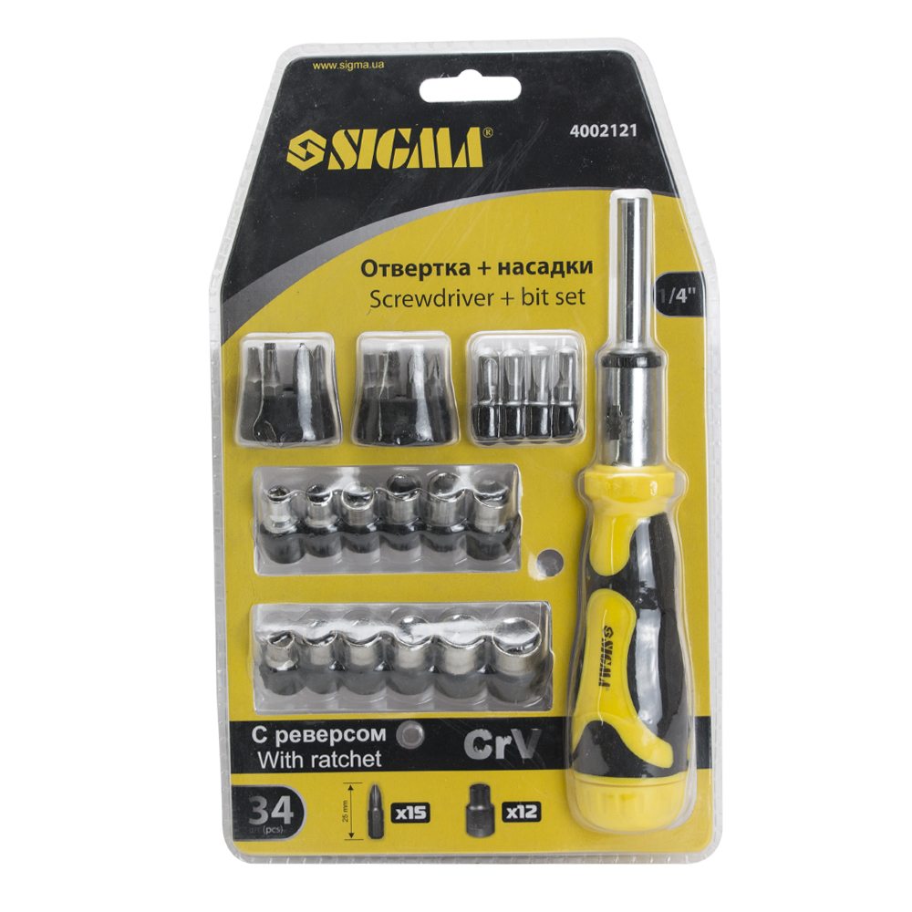 Викрутка з реверсом Sigma CrV + насадки торцеві 1/4" 27 шт