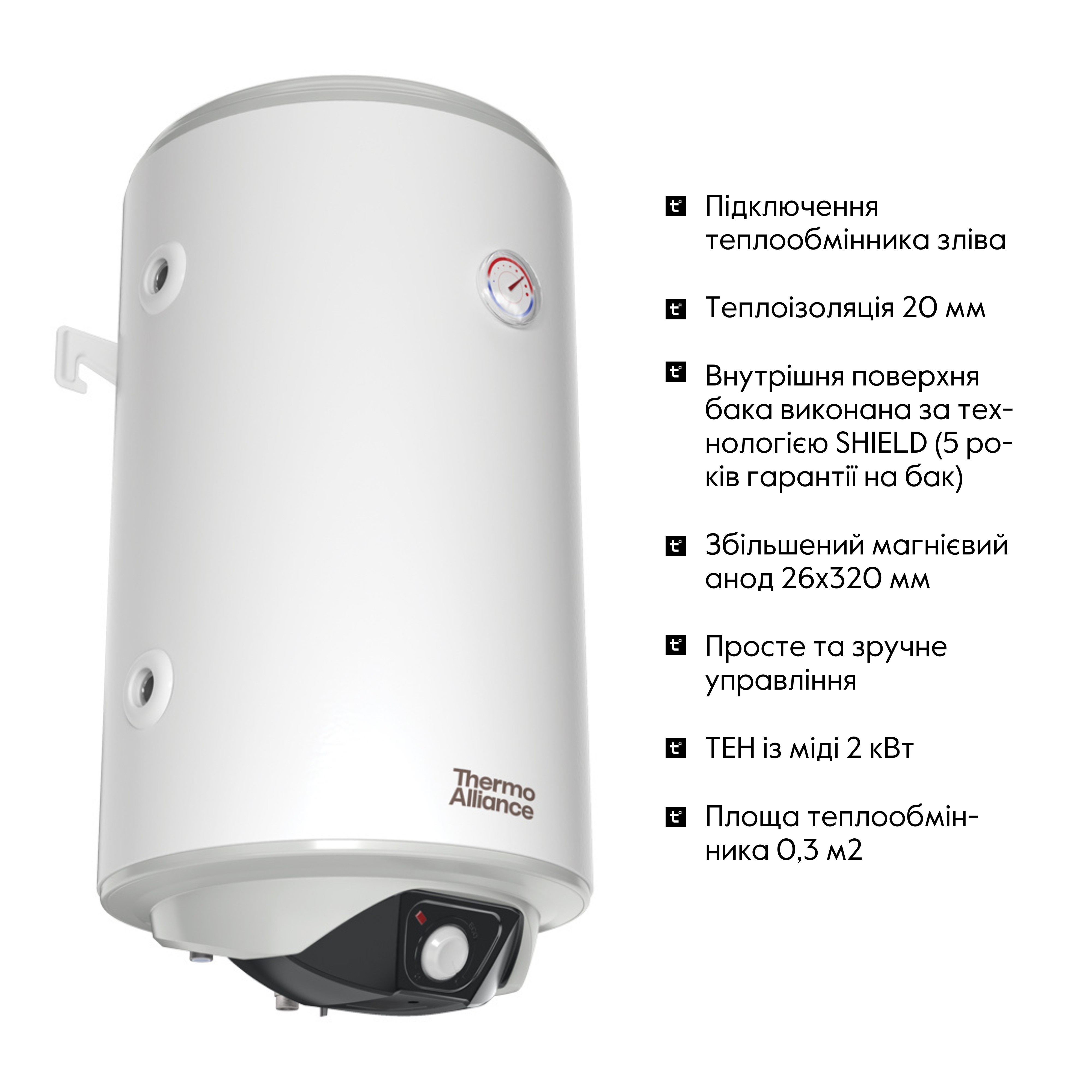Водонагреватель электрический комбинированный Thermo Alliance вертикальный 80 л т.о. 0.24 кв.м левый, мокрый ТЭН 2.0 кВт (CWH 8044 4S L)