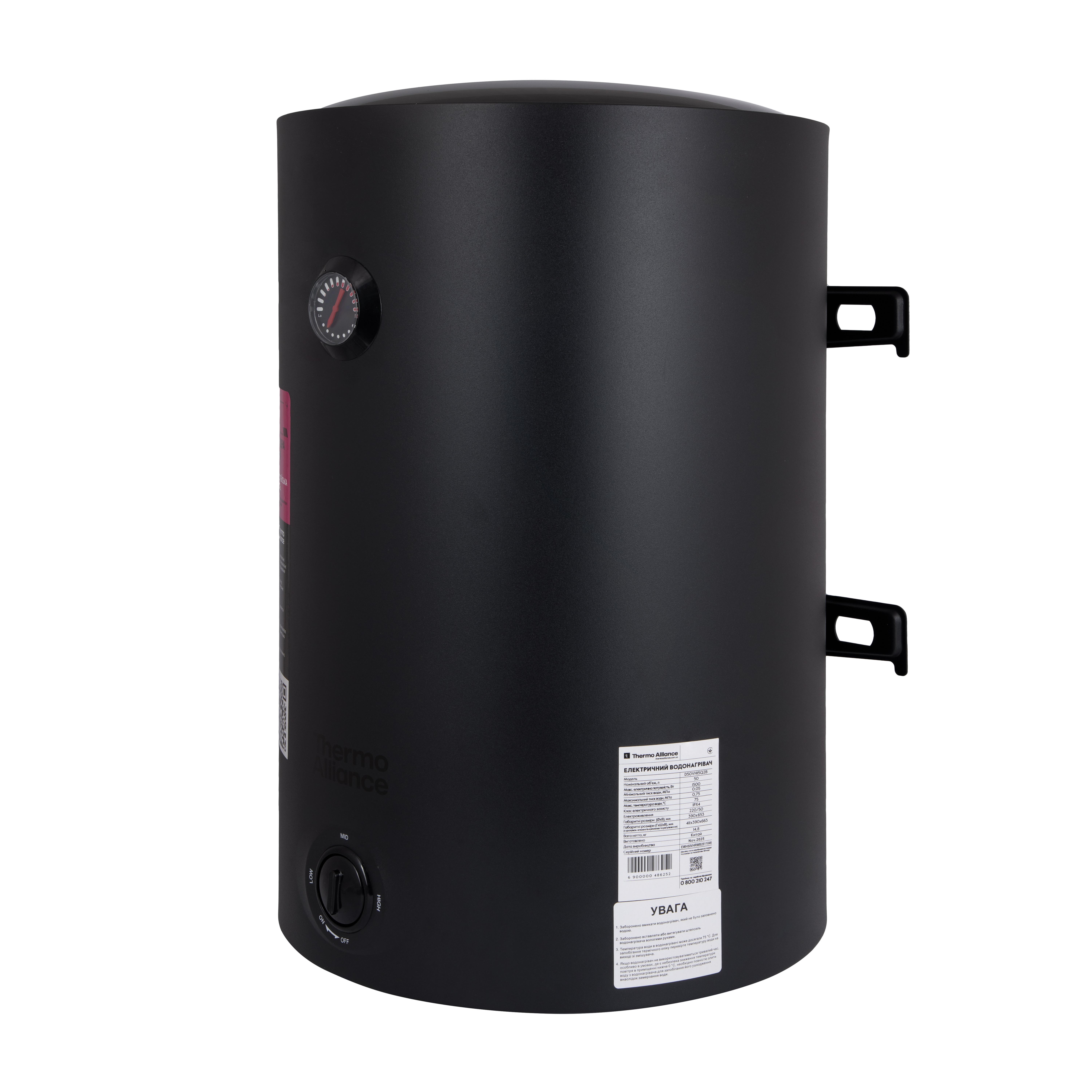 Водонагреватель электрический Thermo Alliance 100 л Black универсальный, мокрый ТЭН 1,5 кВт (D100VH15Q3В)