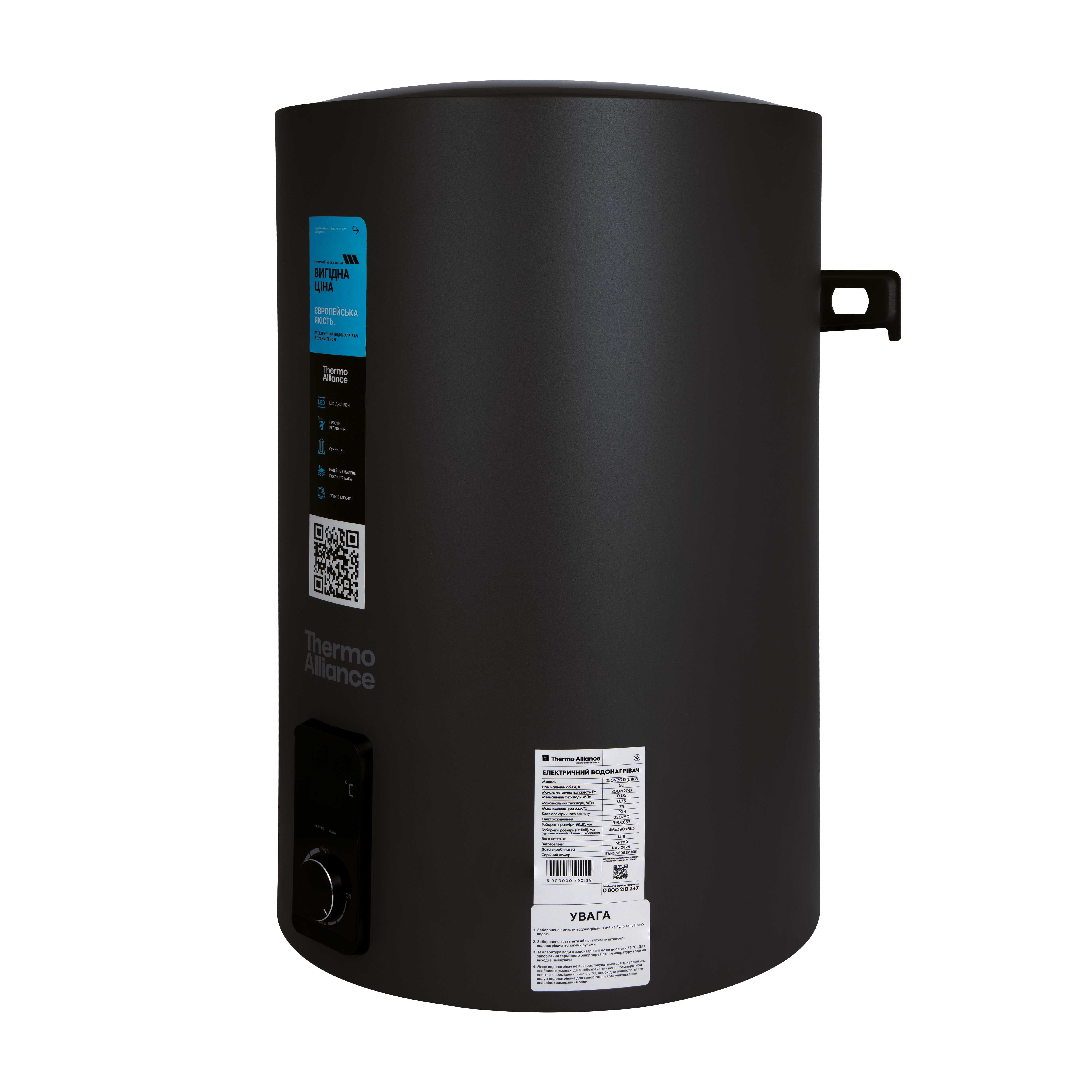 Водонагреватель электрический Thermo Alliance 100 л Black, вертикальный, сухой ТЭН 2,0 кВт (D100V20J3DKВ)