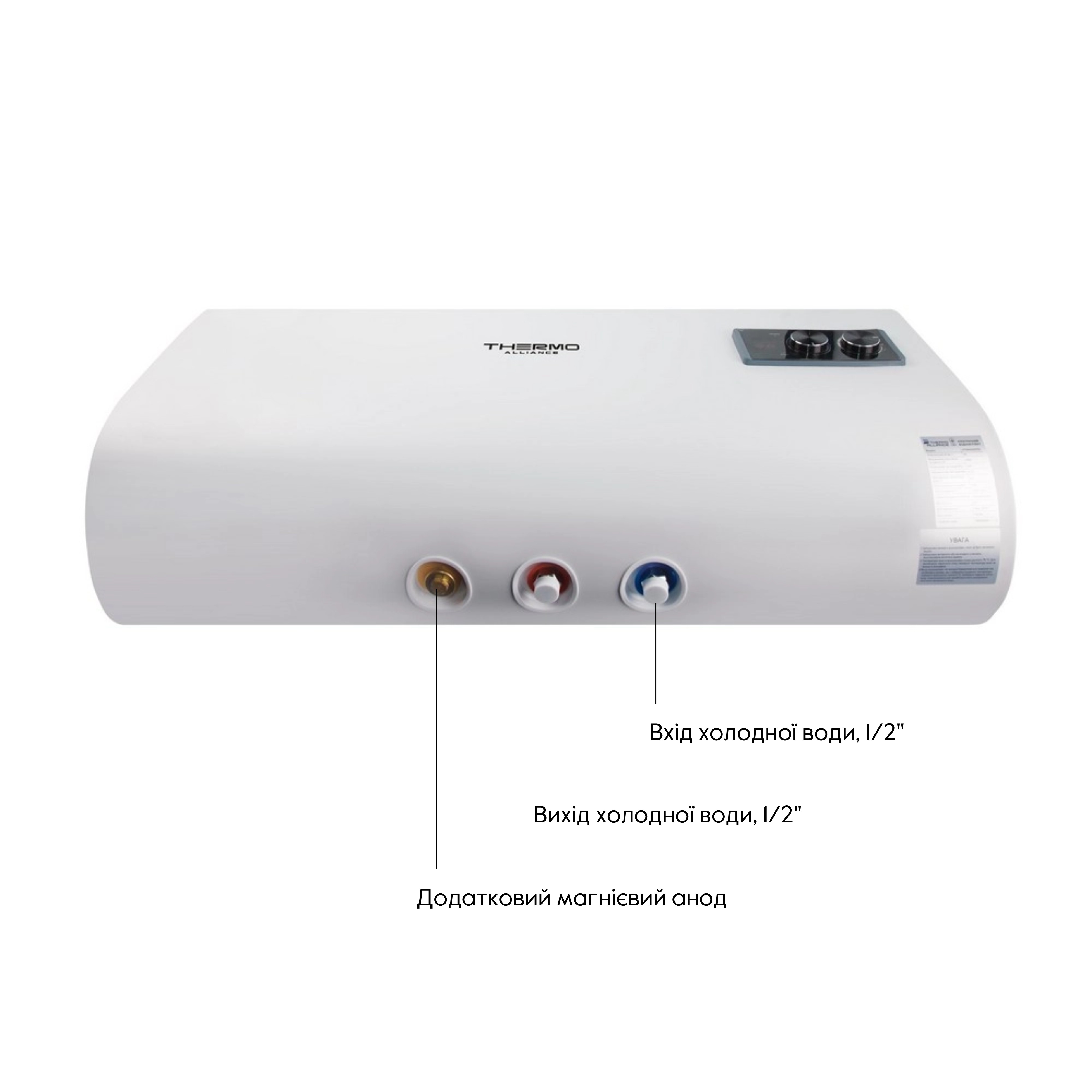 Водонагреватель электрический Thermo Alliance 100 л плоский горизонтальный, мокрый ТЭН 2 кВт (0,8+1,2) (DT100H20GPD)