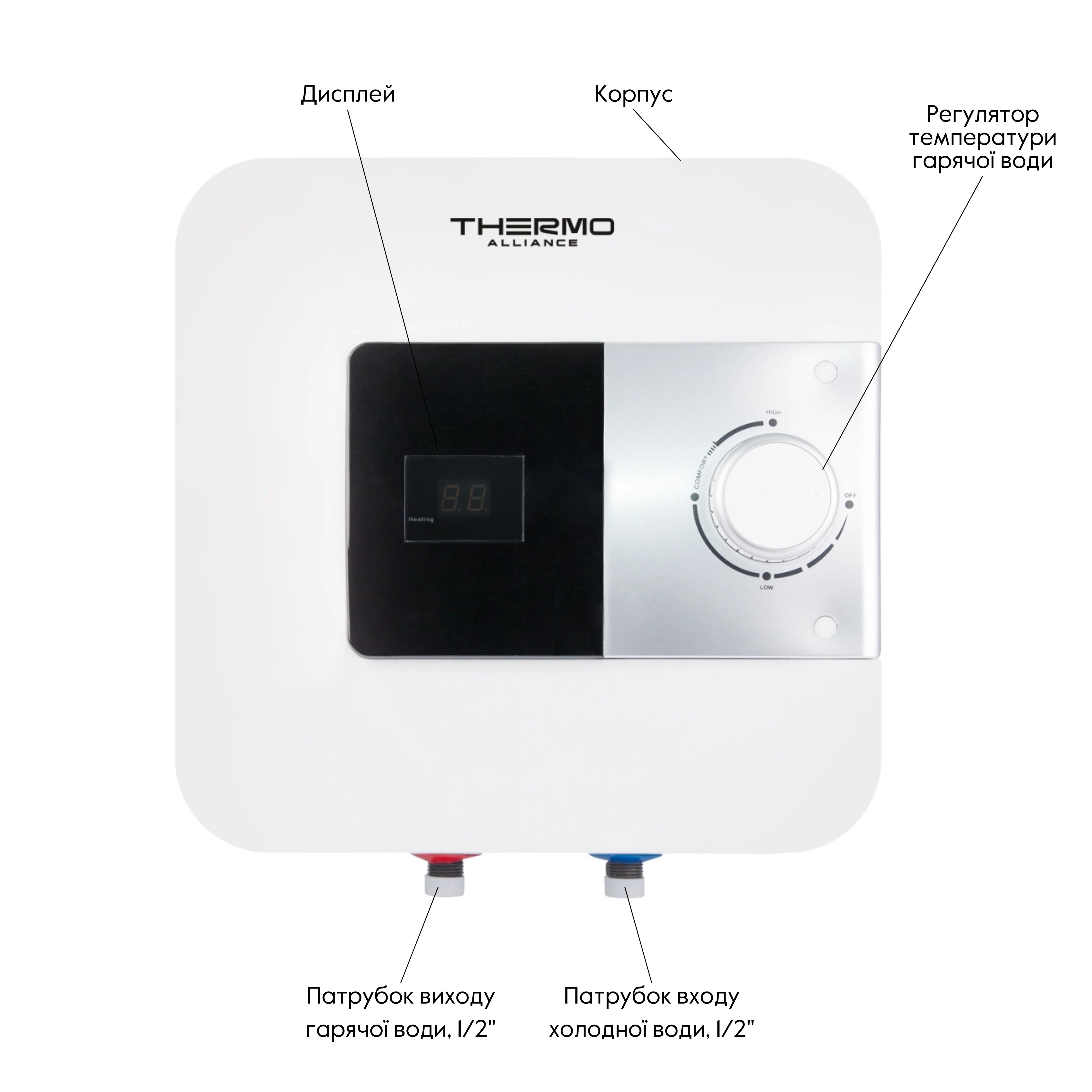 Водонагреватель электрический Thermo Alliance 15 л над мойкой вертикальный, мокрый ТЭН 1,5 кВт (SF15X15N)
