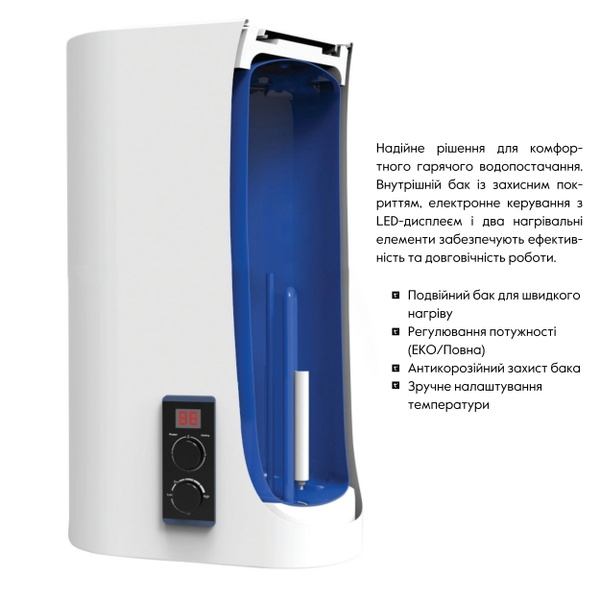 Водонагреватель электрический Thermo Alliance 30 л плоский вертикальный, сухой ТЭН 2 кВт (0,8+1,2) (DT30V20GPD-D/2)