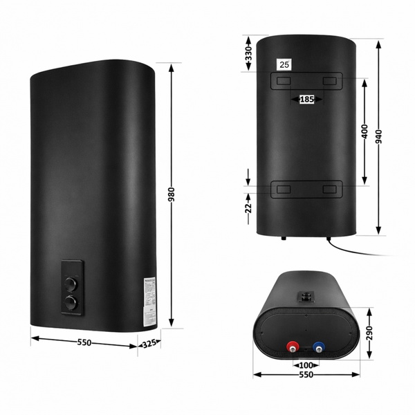Водонагреватель электрический Thermo Alliance 80 л Black,плоский вертикальный, мокрый ТЭН 2 кВт (0,8+1,2) (DT80V20GPD/2В)