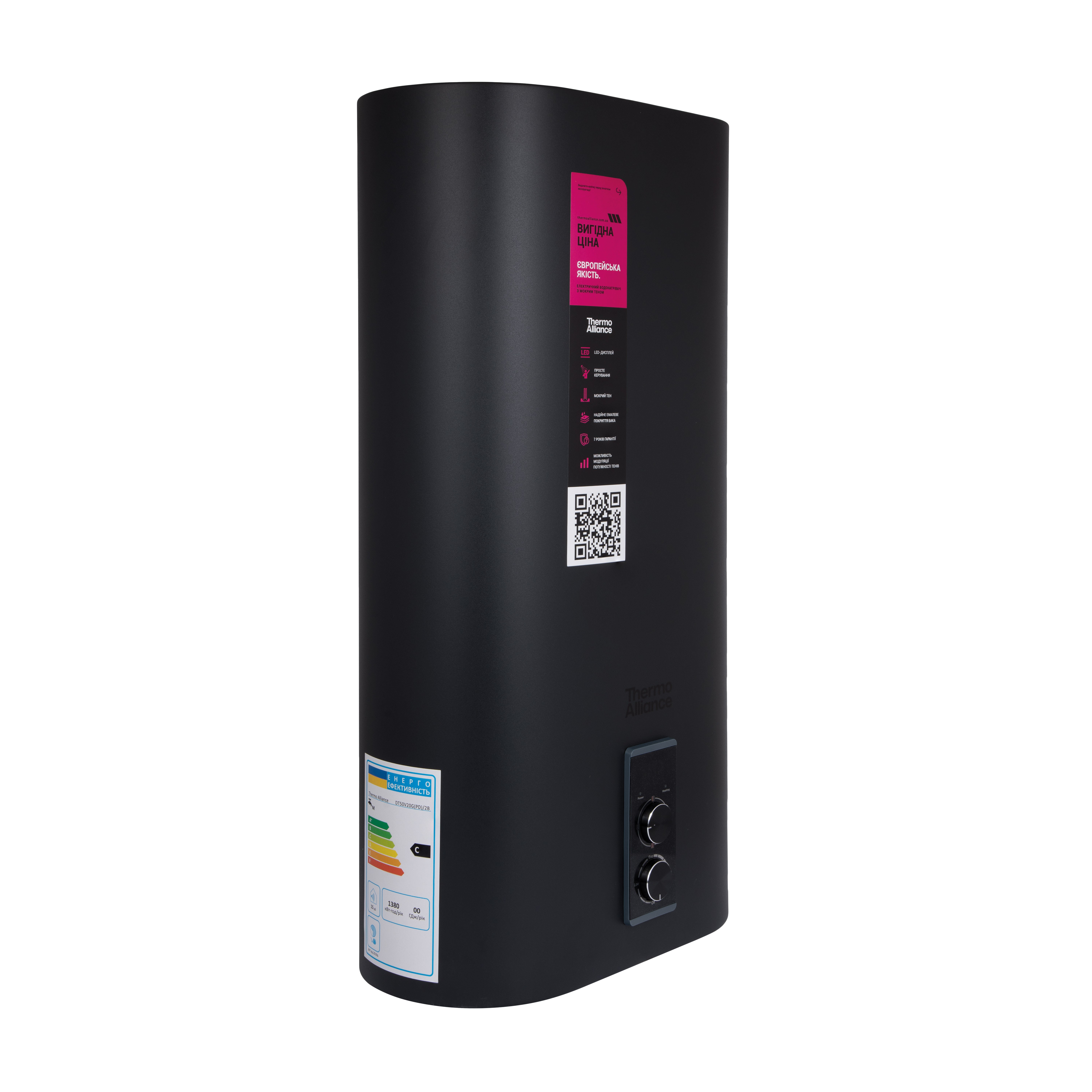 Водонагреватель электрический Thermo Alliance 80 л Black,плоский вертикальный, мокрый ТЭН 2 кВт (0,8+1,2) (DT80V20GPD/2В)