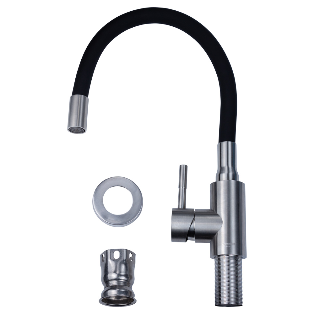 Змішувач для кухні Aquatica SS KT Ø35 гусак силіконовий на гайці