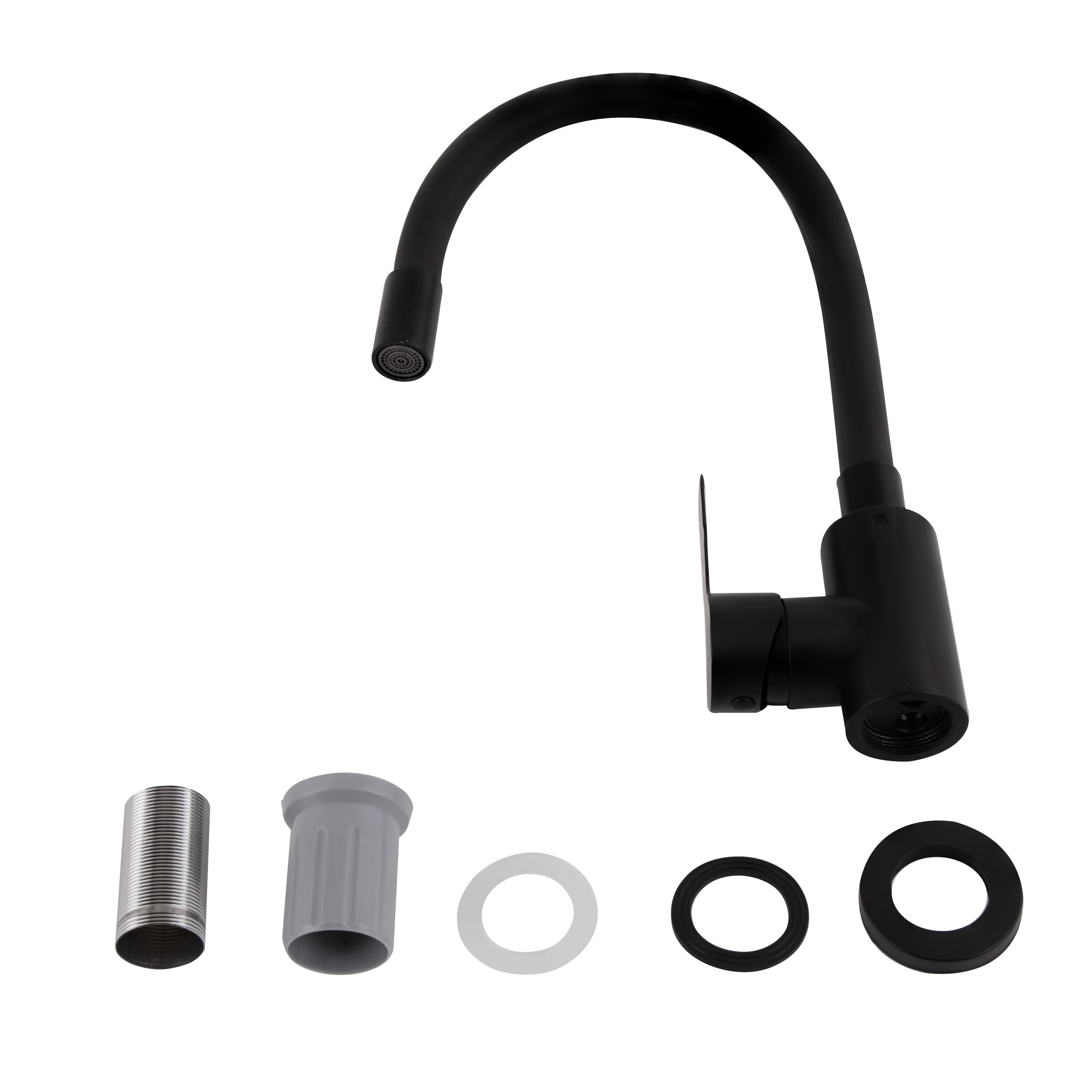 Змішувач для кухні Brinex Pure 015F3 з гнучким виливом Black Matt (BRIPUR015F3BLM)