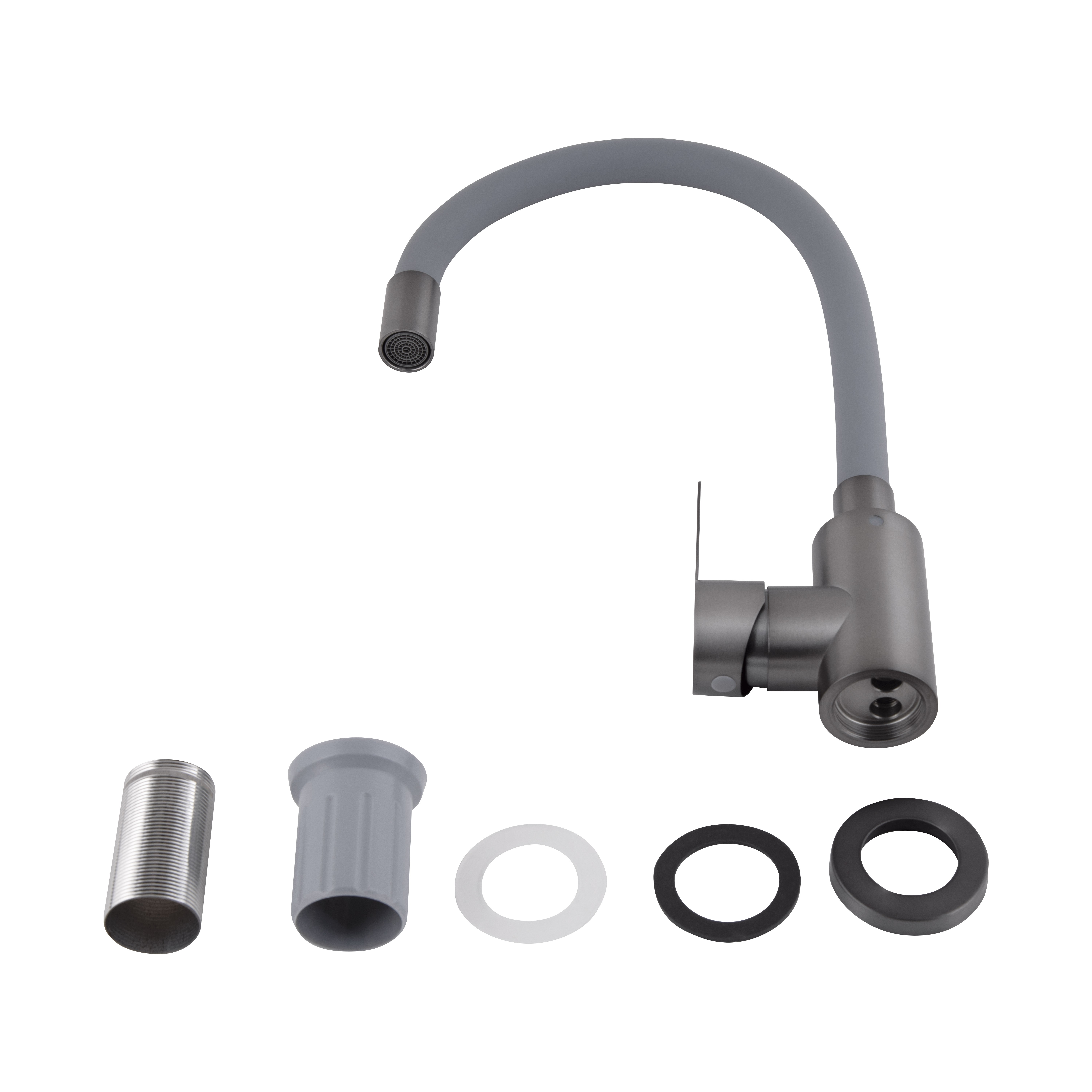 Змішувач для кухні Brinex Pure 015F3 з гнучким виливом Graphite/Grey (BRIPUR015F3GRG)