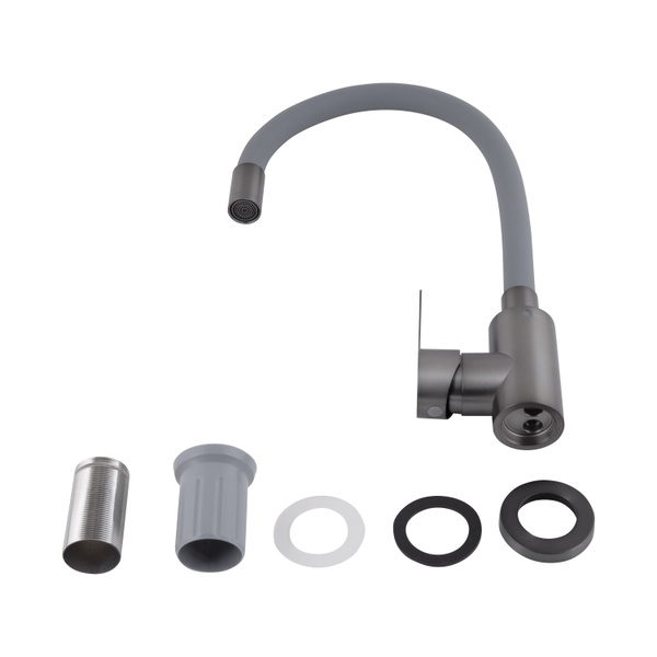 Змішувач для кухні Brinex Pure 015F3 з гнучким виливом Graphite/Grey (BRIPUR015F3GRG)