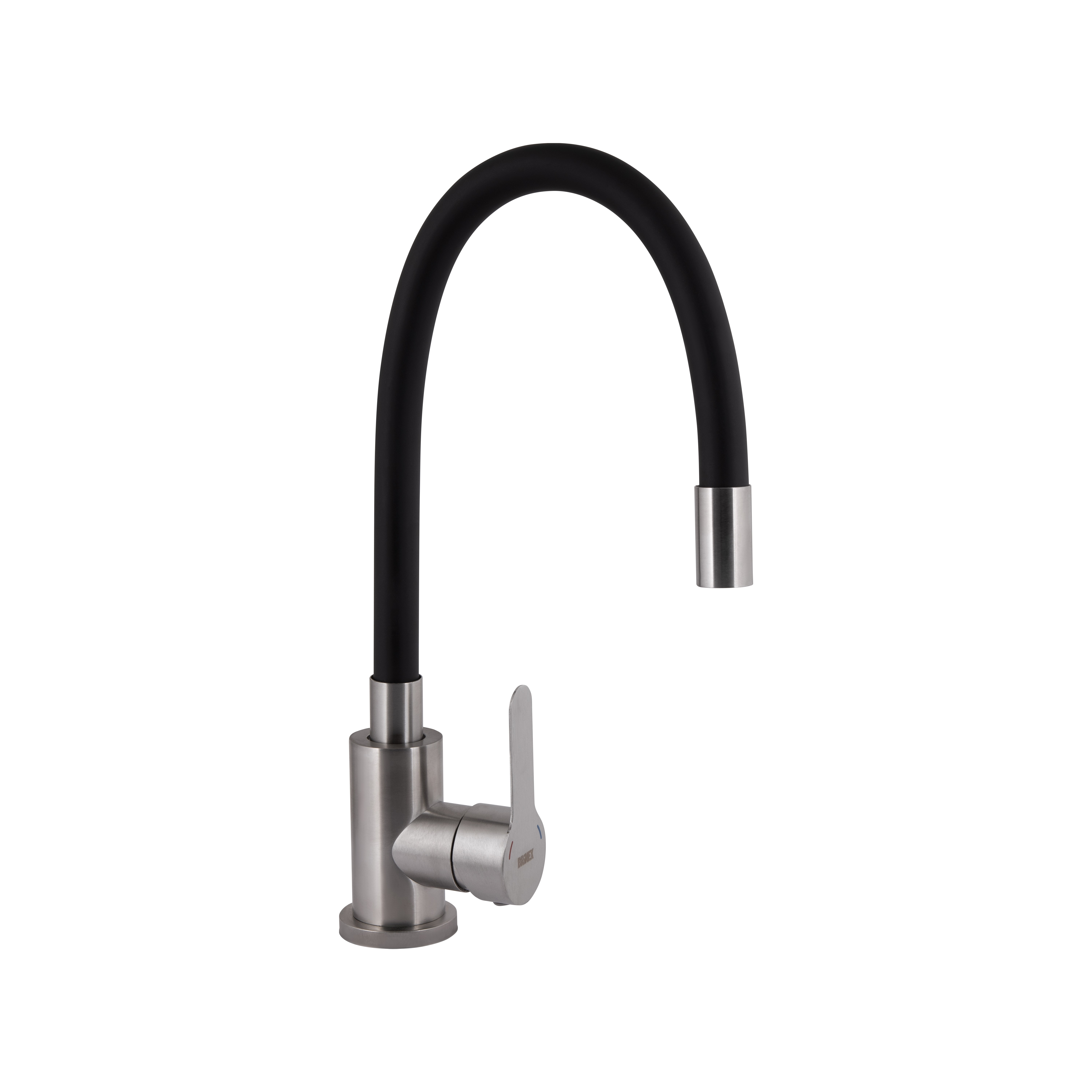 Змішувач для кухні Brinex Pure 015F3 з гнучким виливом Nickel/Black (BRIPUR015F3NKB)