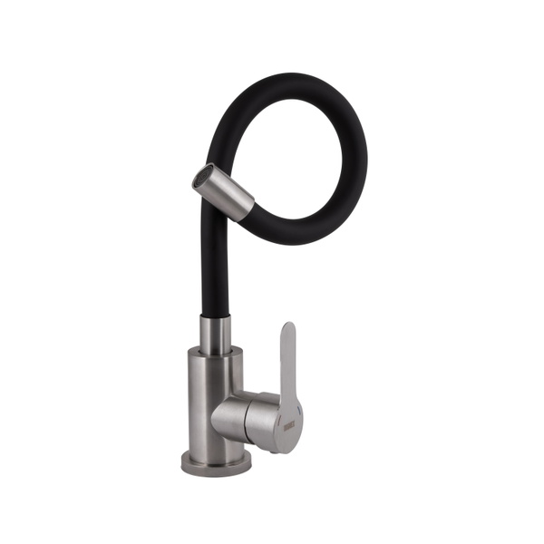 Змішувач для кухні Brinex Pure 015F3 з гнучким виливом Nickel/Black (BRIPUR015F3NKB)