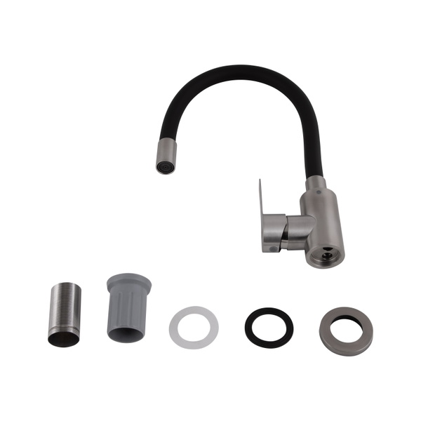 Змішувач для кухні Brinex Pure 015F3 з гнучким виливом Nickel/Black (BRIPUR015F3NKB)