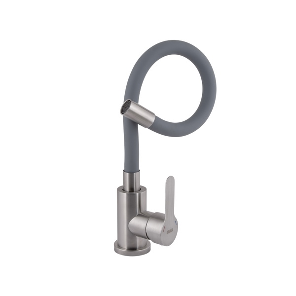 Змішувач для кухні Brinex Pure 015F3 з гнучким виливом Nickel/Grey (BRIPUR015F3NKG)