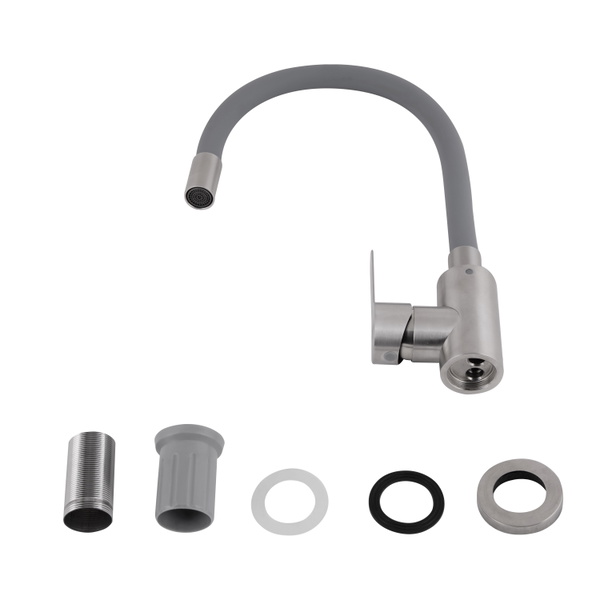 Змішувач для кухні Brinex Pure 015F3 з гнучким виливом Nickel/Grey (BRIPUR015F3NKG)