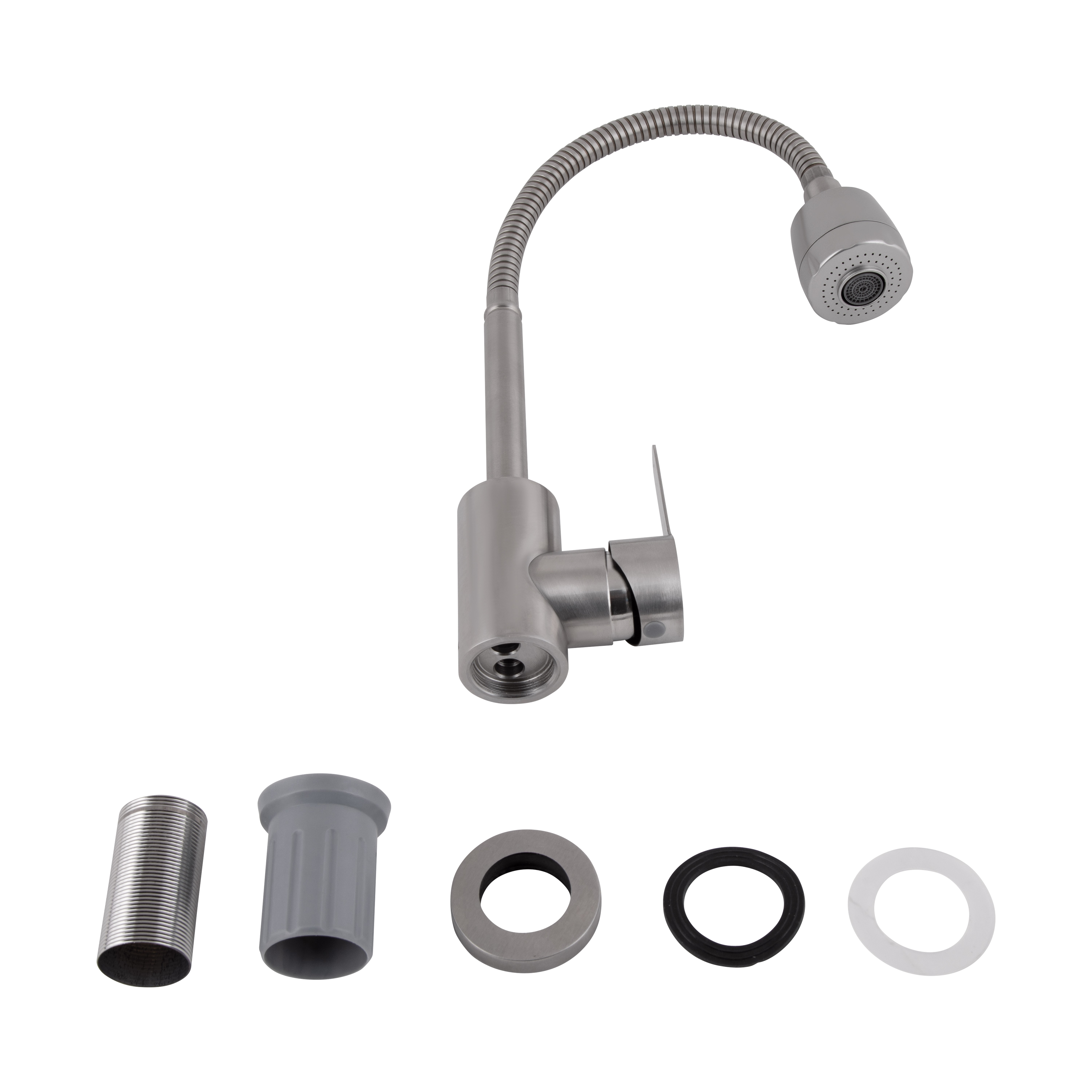 Змішувач для кухні Brinex Pure 015F41 з гнучким виливом Nickel (BRIPUR015F41NKL)