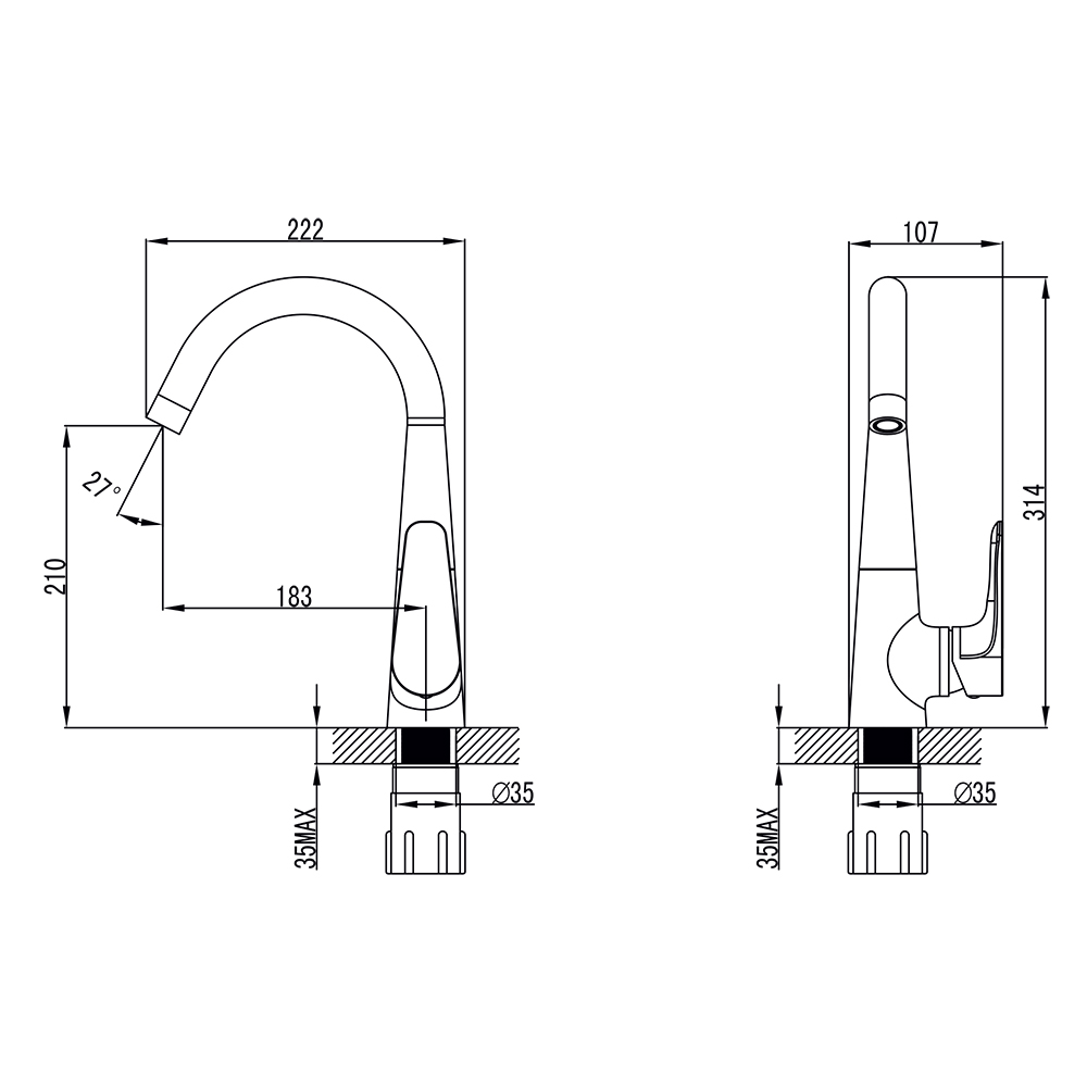 Змішувач для кухні Corso Maggiore Ø40 J-излив на гайці