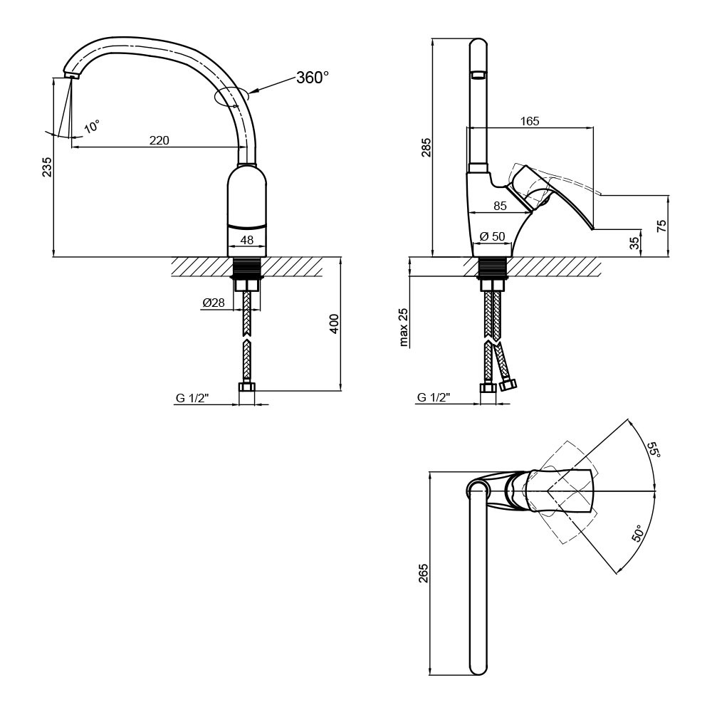 Змішувач для кухні Lidz Anny 007F (k40) Chrome (LDANN007FCRM35122)