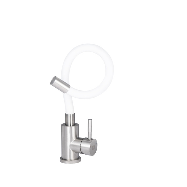 Змішувач для кухні Lidz Aria 015F3 з гнучким виливом (k35) White / Nickel (LDARI015F3WHI43362)