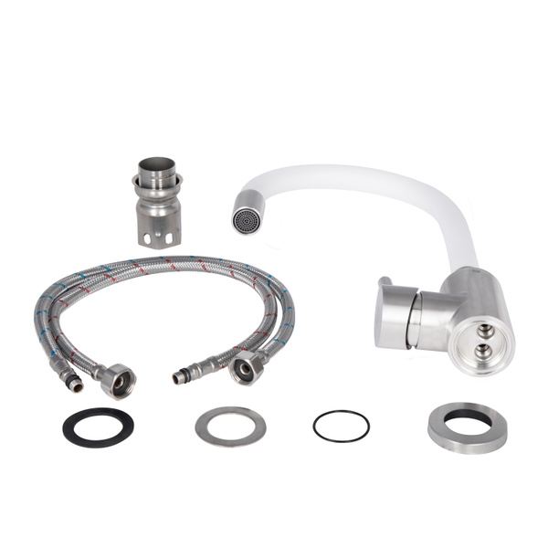 Змішувач для кухні Lidz Aria 015F3 з гнучким виливом (k35) White / Nickel (LDARI015F3WHI43362)