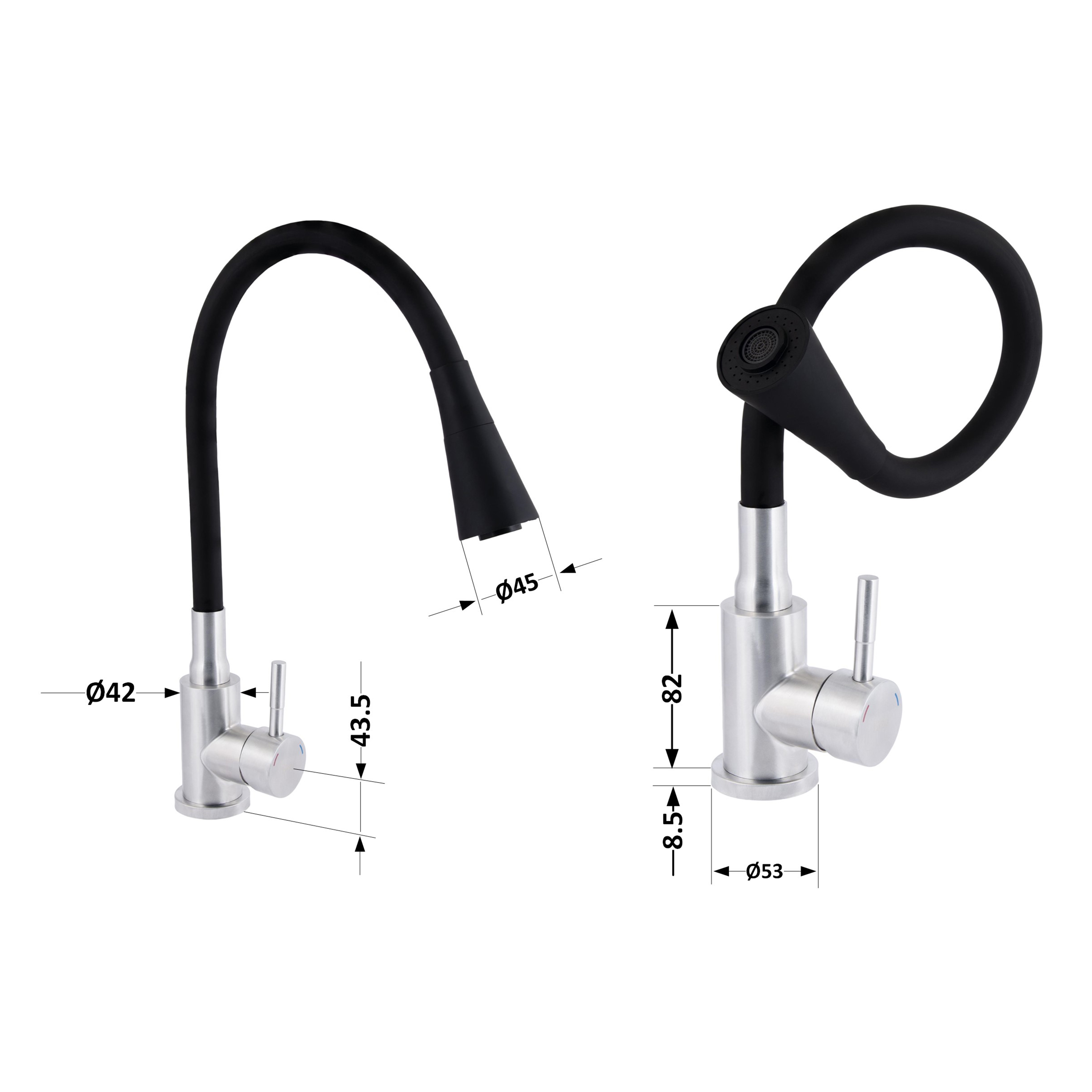 Змішувач для кухні Lidz Aria 015F31 з гнучким виливом (k35) Black / Nickel (LDARI015F31BNK31872)