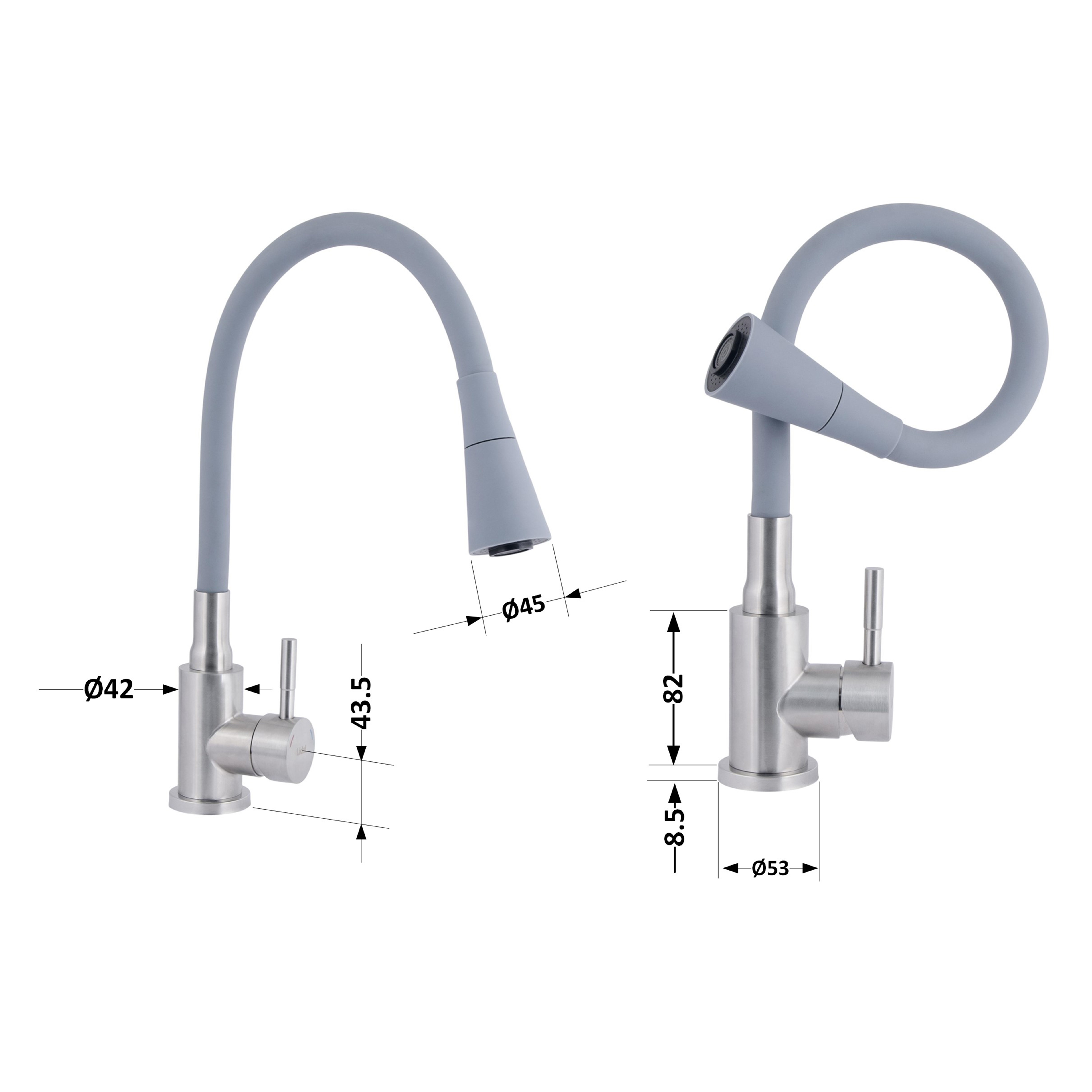 Змішувач для кухні Lidz Aria 015F31 з гнучким виливом (k35) Grey / Nickel (LDARI015F31GNK31871)