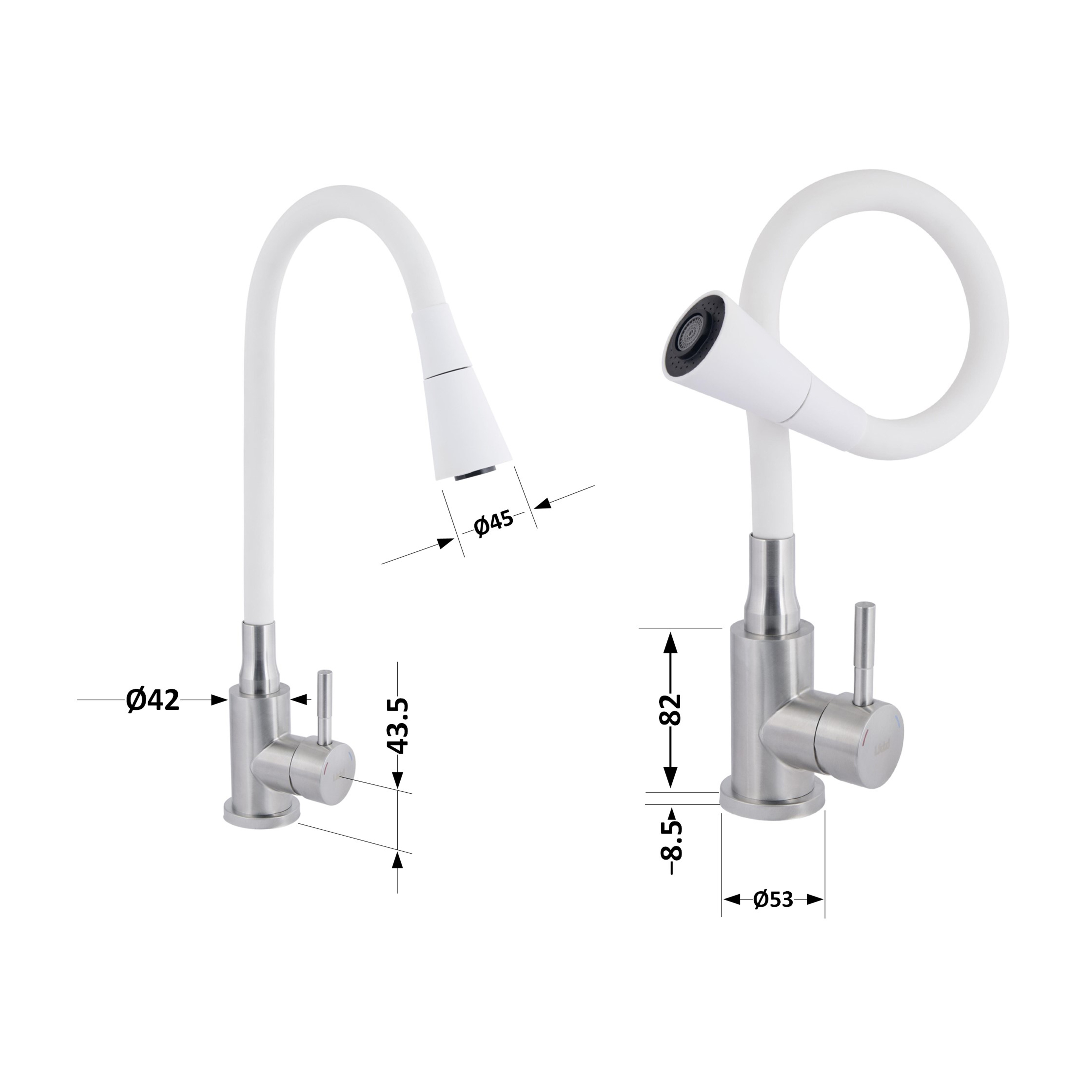 Змішувач для кухні Lidz Aria 015F31 з гнучким виливом (k35) White / Nickel (LDARI015F31WNK36981)