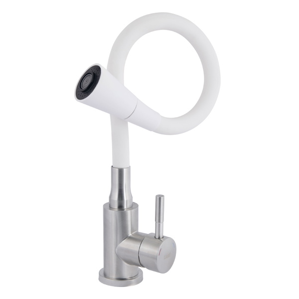 Змішувач для кухні Lidz Aria 015F31 з гнучким виливом (k35) White / Nickel (LDARI015F31WNK36981)