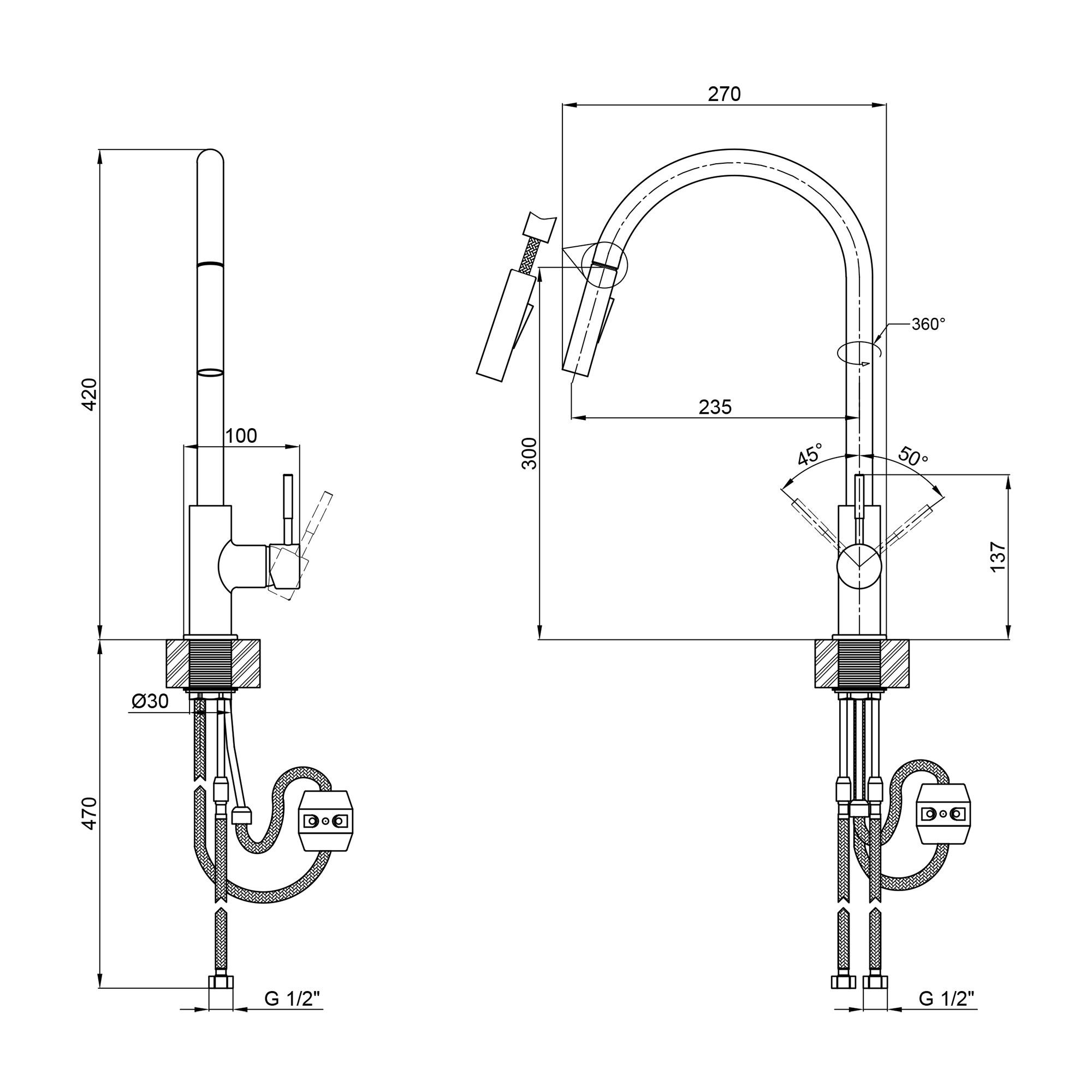 Змішувач для кухні Lidz Aria 015FL2 (k35) Nickel