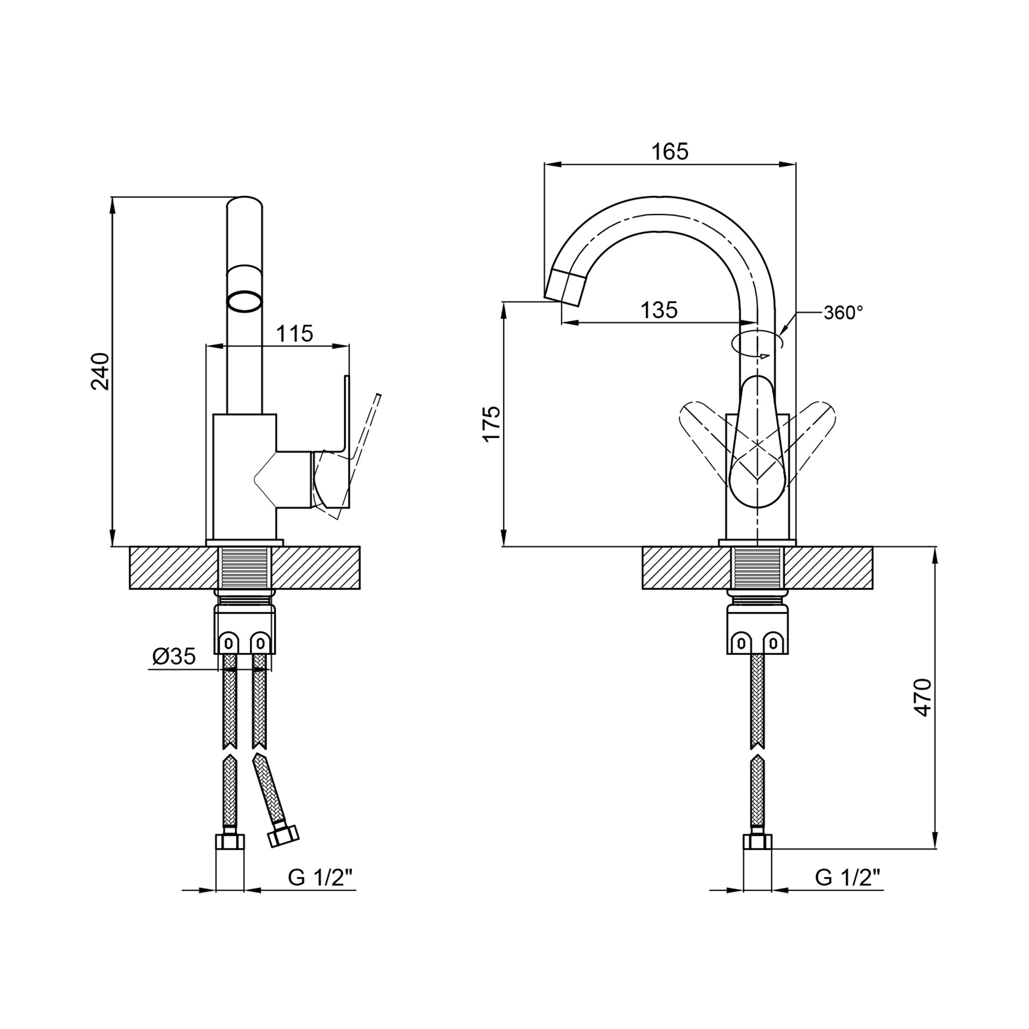 Змішувач для кухні Lidz Vida 015F2 (k35) Nickel (LDVID015F2NKS43353)
