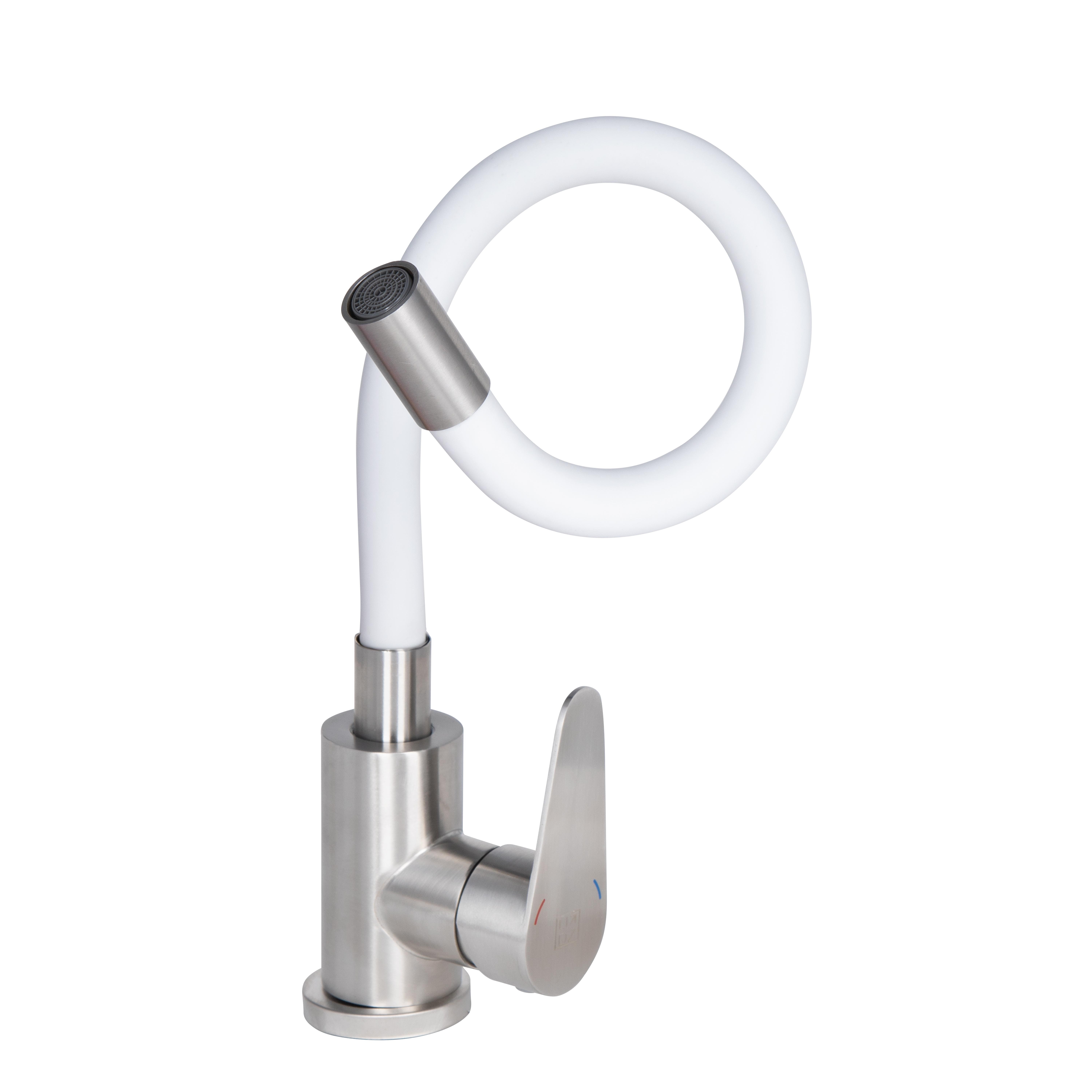 Змішувач для кухні Lidz Vida 015F3 з гнучким виливом (k35) White / Nickel (LDVID015F3WHI43357)