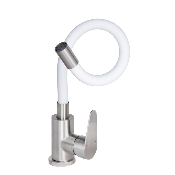 Змішувач для кухні Lidz Vida 015F3 з гнучким виливом (k35) White / Nickel (LDVID015F3WHI43357)