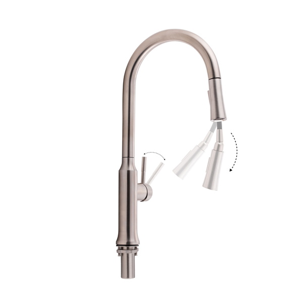 Змішувач для кухні Qtap Baruska з висувним виливом Brushed Nickel PVD (QTBAR9137103UN)