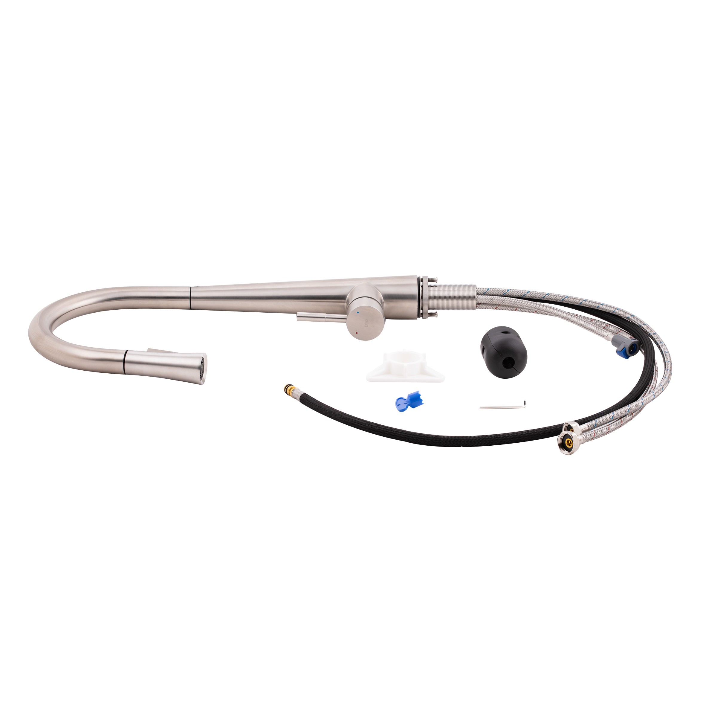 Змішувач для кухні Qtap Evicka з висувним виливом Brushed Nickel PVD (QTEVI91103UN)