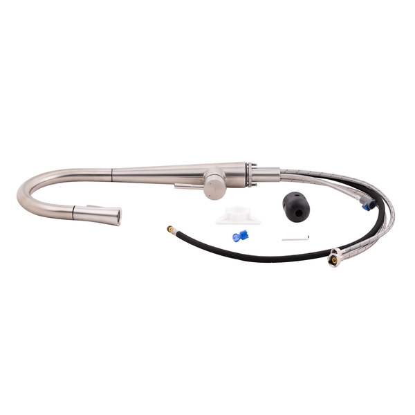 Змішувач для кухні Qtap Evicka з висувним виливом Brushed Nickel PVD (QTEVI91103UN)