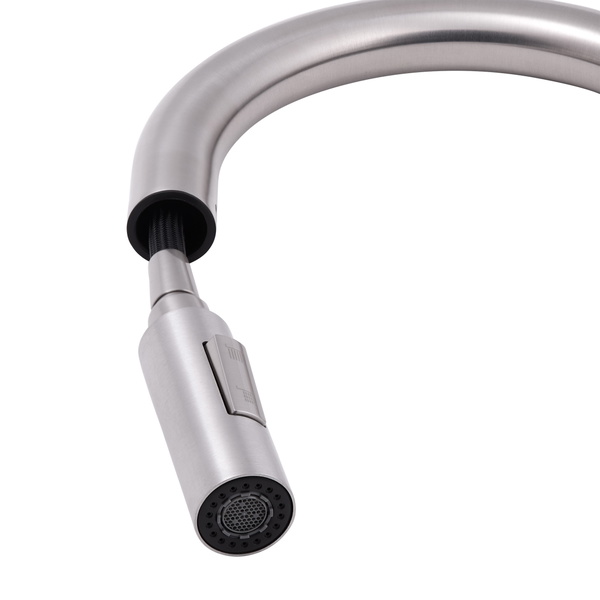 Змішувач для кухні Qtap Lenicka з висувним виливом Brushed Nickel PVD (QTLEN9138103UN)