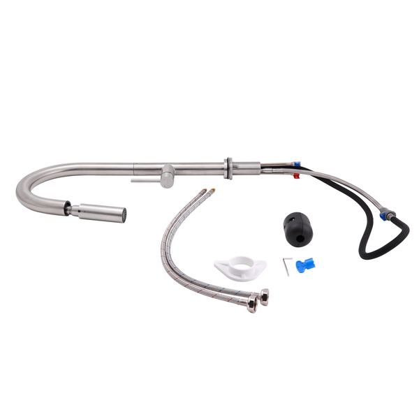 Змішувач для кухні Qtap Lenicka з висувним виливом Brushed Nickel PVD (QTLEN9138103UN)