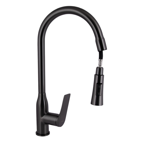 Змішувач для кухні Qtap Vlasta New з висувним виливом Gunmetal Black PVD (QTVLA344GMB45647)