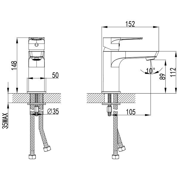 Змішувач для раковини Corso Liri Ø35 литий на шпильці