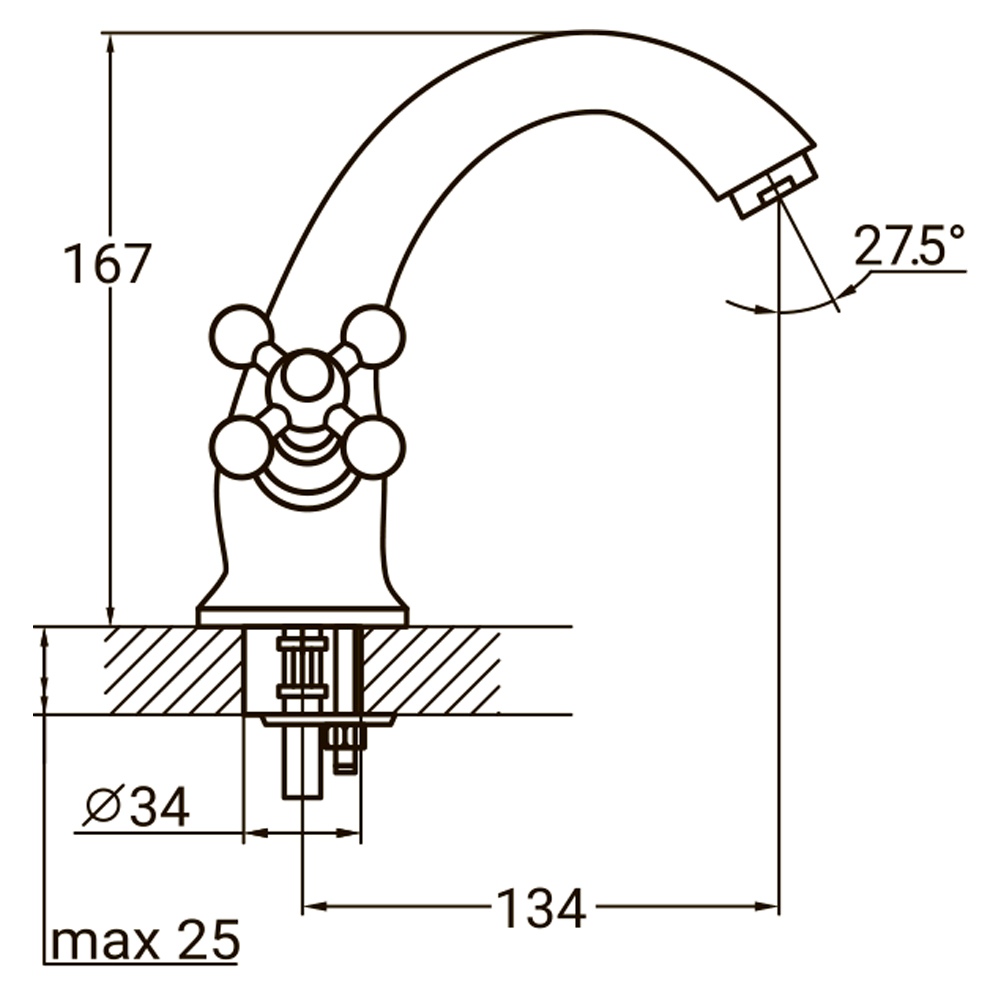 Смеситель для раковины Aquatica PL 1/2" литой на шпильке