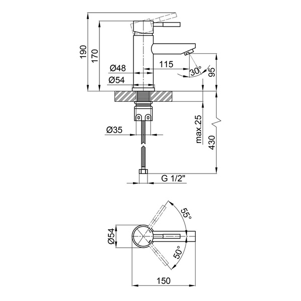 Змішувач для раковини Lidz Aria 001F (k35) Nickel (LDARI001FNKS34937)