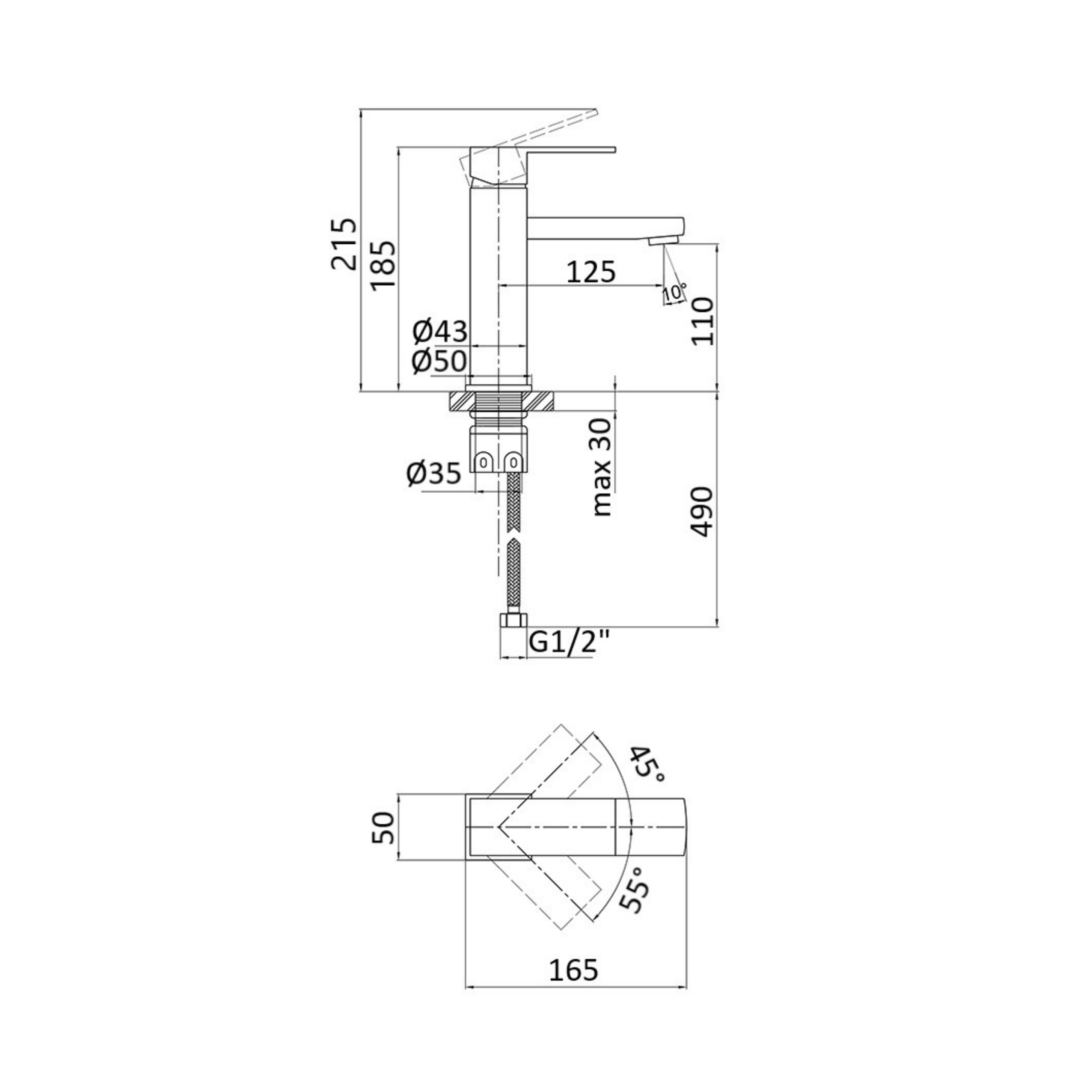 Смеситель для раковины Lidz Kubis 001F (k35) Nickel (LDKUB001FNKS28534)